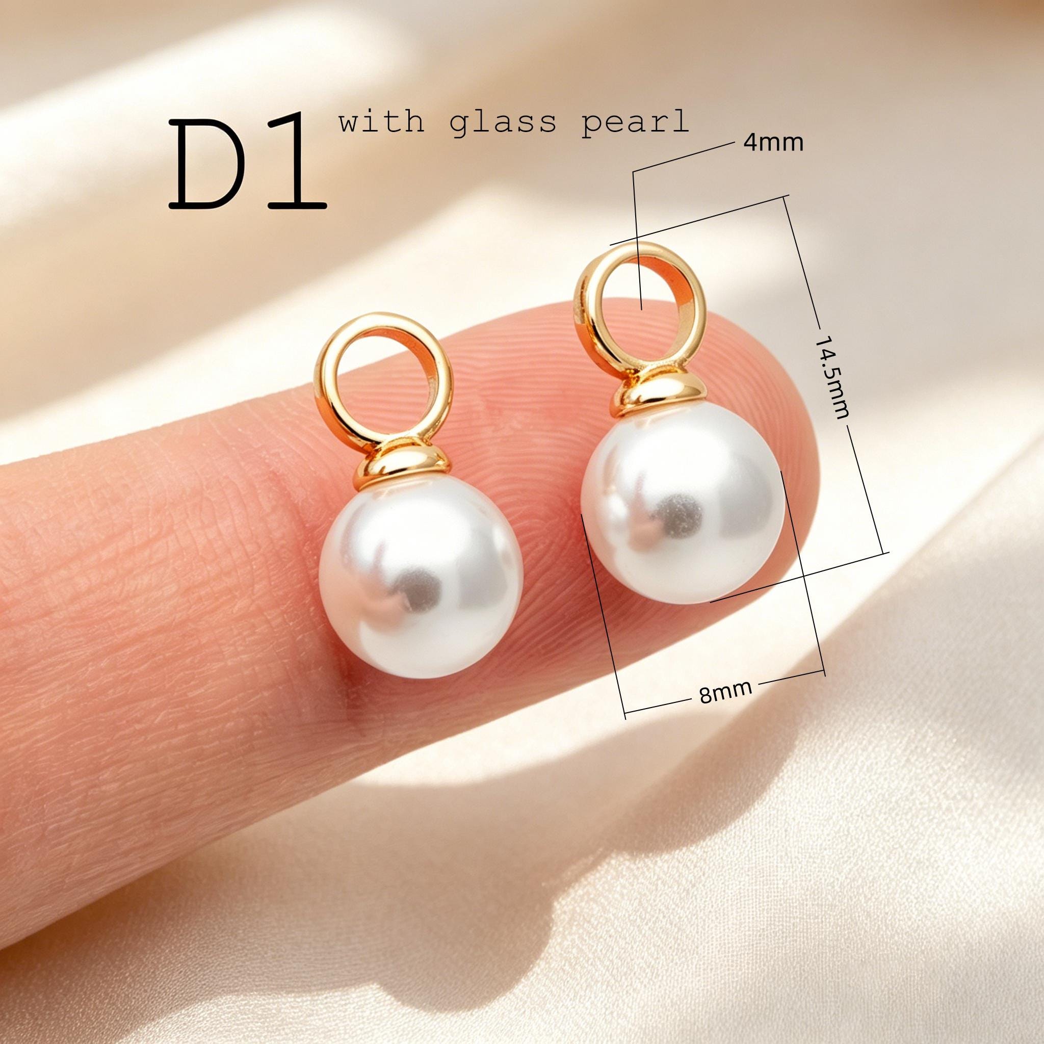 Glass Pearl Charms, 18K Gold plated Brass, Cup With Peg Pearl Bails (GB-4773)